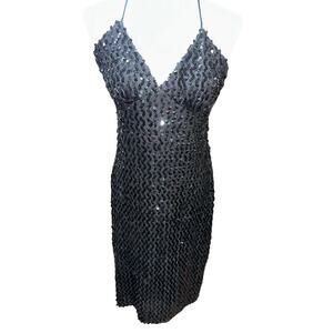 Vintage Holiday Party Mini Dress Sequins Lined Spaghetti Straps 11/12 sexy Vamp